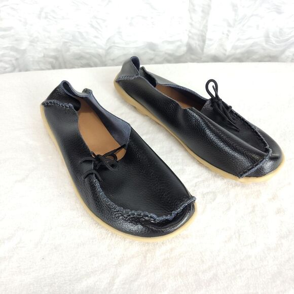 SOCOFY women navy leather driving Moccasin Loafers slip on european 42 - Picture 2 of 9